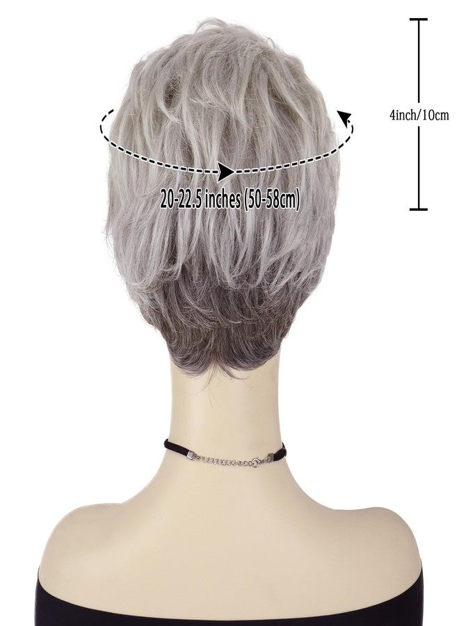 GNIMEGIL Synthetic Hair Curly Wigs Natural for Women Ombre Gray Hairstyle Old Lady Wig with Bangs Fluffy Curls Wavy Granny Silver White Wig Cosplay Halloween Costume - Image 2